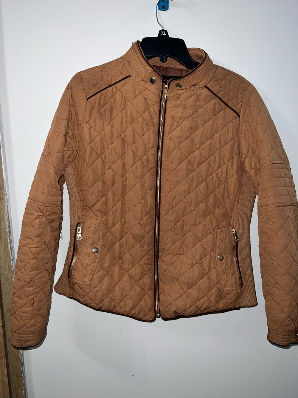 Love Tree Quilted Camel Brown Zip-Front Puffer Jacket